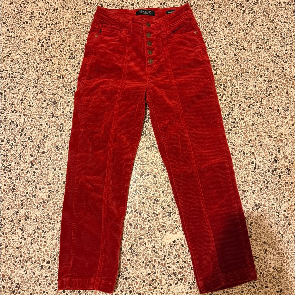 Judy Blue Red Corduroy Ankle Straight Pants